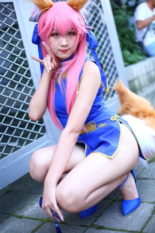 蓝色连衣短裙长腿cosplay