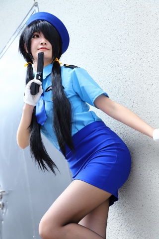 蓝色制服短裙长腿黑丝coser